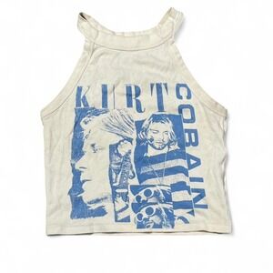 cream and blue American Eagle Kurt Cobain Nirvana tank top- size s